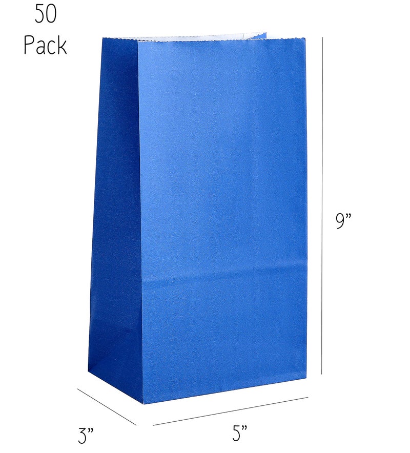 Partay Shenanigans Party Favor Bags - 50 Pack Kraft Paper Goodie Gift Lunch Treat Bags - Party Supplies for Theme Kids Birthday - 5"x3"x9" (Navy Blue) - Image 2